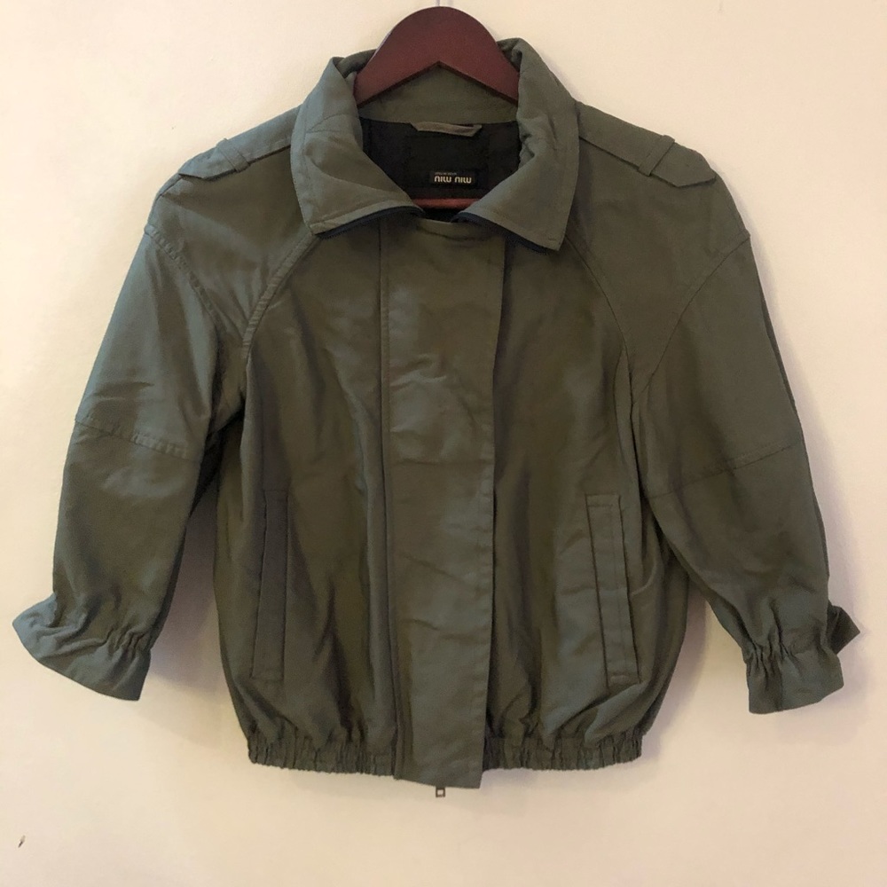 Olive Green Miu Miu cropped shell jacket size 38